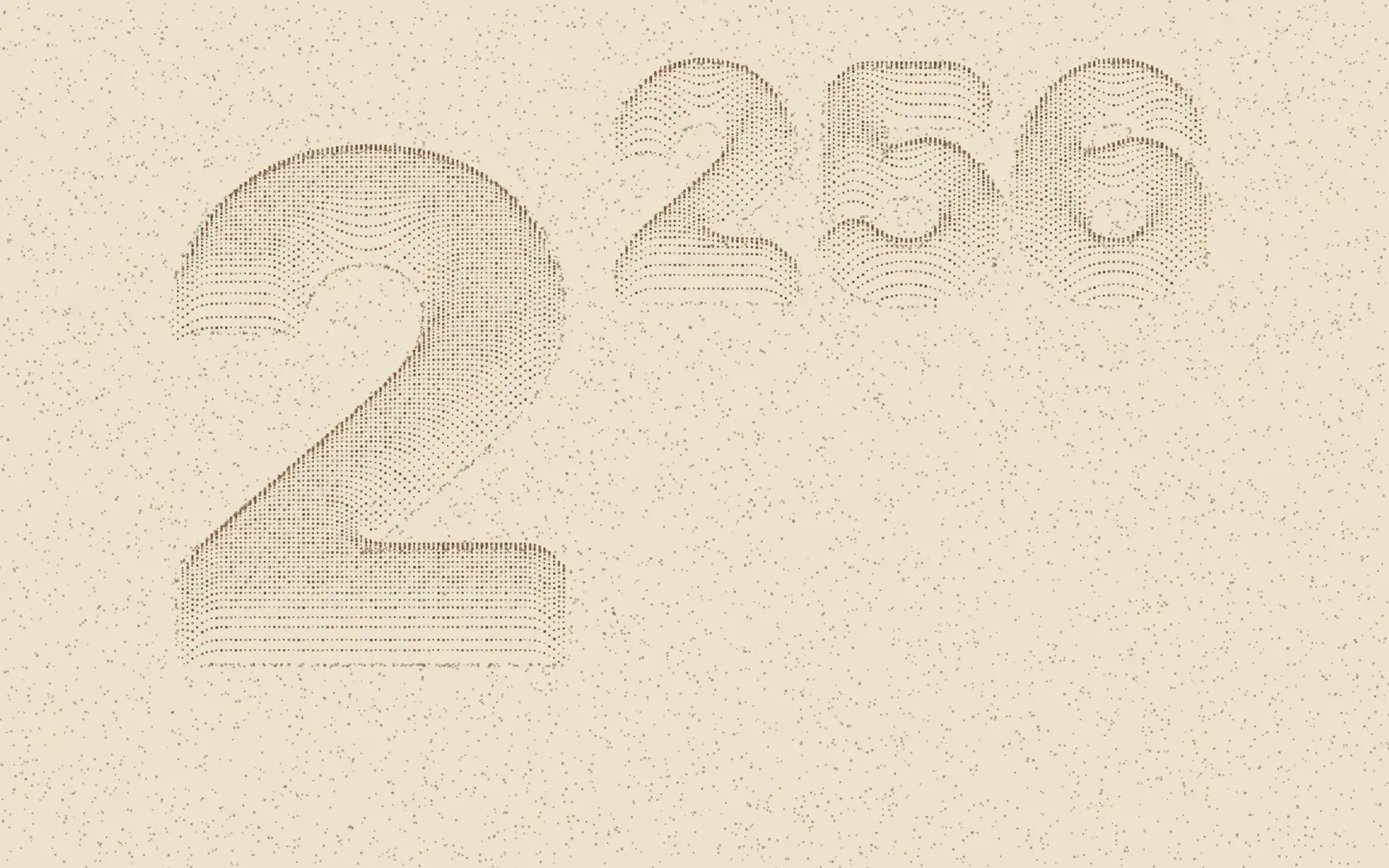 Die Punktwolke mit dem Text 2 hoch 256 als erhabenes Relief aus Tintenpunkten auf Sepiapapier