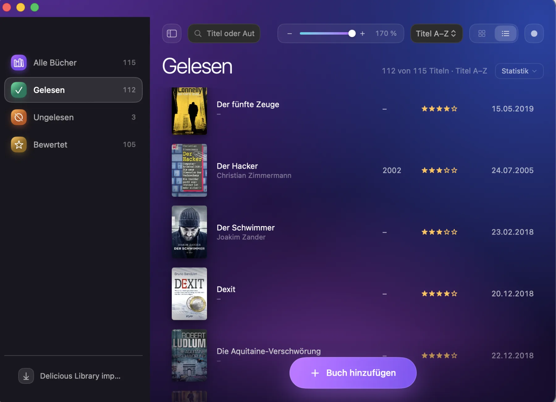 Listenansicht mit Cover-Vorschau je Zeile